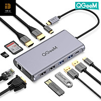 Bộ Hub USB C QGeeM 12 trong 1 sang HDMI 4k/VGA 1080P/USB/Type C sạc nhanh PD/Ethernet 1G/TF&SD/đầu đọc thẻ Type C dành cho MacBook, USB C Dock - Hàng chính hãng