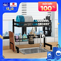 Kệ chén bát đa năng VANDO bằng thép carbon không gỉ, chống xước, sơn đen tĩnh điện, giá bát trên bồn rửa ráo nước cho nhà bếp sạch sẽ