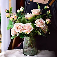 Hoa lụa, cành hoa hồng quý tộc Island 2 bông kèm nụ decor phòng khách, trang trí nhà hàng, spa cao cấp AZ-40