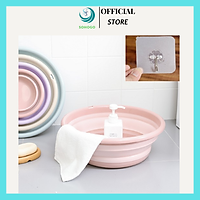 Thau nhựa gấp gọn đa năng12x35cm, giao màu ngẫu nhiên+ Tặng kèm thau gấp gọn đa năng 9x 25cm + Móc treo trong suốt