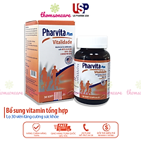 Bổ sung vitamin tổng hợp - Pharvita Plus - Lọ 30 viên có thêm Beta Glucan, DHA và Coenzym, giảm mệt mỏi, tăng cường sức khỏe