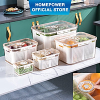 Hộp nhựa đựng thực phẩm tủ lạnh 2 lớp Homepower ghi chú thời gian bảo quản thông minh kèm rổ thoát nước tiện lợi - Cao cấp