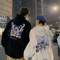 Áo nỉ hoodie nam nữ form rộng, in hình con thỏ ăn mì