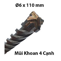 1 Mũi khoan gài bê tông 4 cạnh dài 110MM SENKA, ( LỰA CHỌN Ø 6.0MM - Ø 10.0MM)