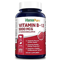 Vitamin B12-5000 MCG 150 Veggie Capsules (Non-GMO & Gluten Free) - Max Strength Vitamin B 12 Support to Help Boost Natural Energy, Benefit Heart Function