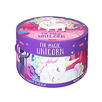 Bộ xếp hình hộp tròn 30 mảnh Kỳ Lân 1 sừng có nhũ lấp lánh hãng Sassi THE MAGIC UNICORN