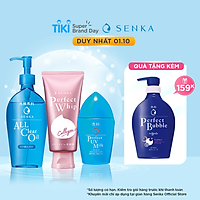 Bộ sản phẩm Senka sạch sâu đàn hồi và chống nắng ẩm mịn (Dầu tẩy trang 230ml + SRM Collagen 120g + Sữa chống nắng UV Milk 40ml)