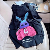 Áo thun tay lỡ in hình thỏ rabit chữ C dáng rộng nam nữ dưới 75kg