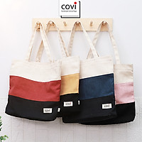Túi tote vải canvas phom đứng phối sọc 3 màu thời trang COVI nhiều màu sắc T9