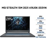 Laptop MSI Stealth 15M A11UEK-232VN (Core i7-11375H/ 16GB (8GBx2) DDR4 3200MHz/ 512GB SSD PCIE G3X4/ RTX 3060 6GB GDDR6/ 15.6 FHD IPS, 144Hz/ Win10) - Hàng Chính Hãng