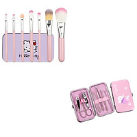 Bộ 1 Hộp Cọ Trang Điểm 7 Cây Hello Kitty Mini Brush Kit Kèm Hộp + 1 Hộp Cắt Bấm Móng Tay Hình Thú Dễ Thương