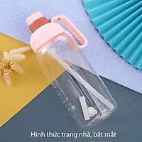 Bình nước dung tích lớn 1800 ml chất liệu nhựa tritan, có vạch chia, miệng rộng, kèm ống hút thương hiệu KitAcoom, hàng nhập khẩu cao cấp chính hãng ( Giao màu ngẫu nhiên)