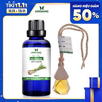 Combo tinh dầu sả chanh Lorganic (50ml) +tinh dầu sả chanh Lorganic treo xe hơi, tủ áo (10ml) / Tinh dầu thiên nhiên nguyên chất/ Hương thơm thiền tịnh/ Thích hợp dùng với đèn xông và máy khuếch tán.
