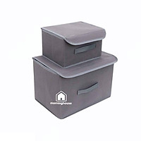 COMBO 2 HỘP ĐỰNG QUẦN ÁO GẤP GỌN CÓ NẮP MORING HOUSE - MÀU XÁM