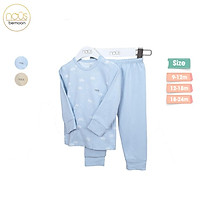 Bộ cài vai dài tay Nous velours xanh lơ nhạt 9m, 12m, 18m