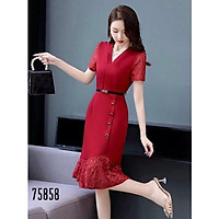 Đầm suông ôm nhẹ phối ren kèm nịt (Free/big size XL, 2XL)