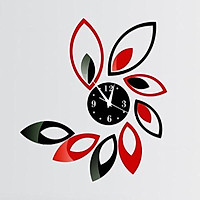 Toprate(TM) Silver Creative Red and Black Rhombus Leaves Leaf Diamonds Wall Clock Mirror Wall Clock Fashion Modern Design Removable DIY Acrylic 3D Mirror Wall Decal Wall Sticker Decoration