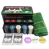 Bộ Chơi Trò Chơi Poker Texas Hold'em Và Hộp Quà 200 Chiếc Với Thẻ Bài Mat Chips