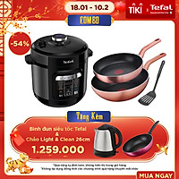 Combo Nồi áp suất điện đa năng Tefal Home Chef + Bộ chảo Cook&Shine gồm 3 món (Chảo chiên 24cm, Chảo xào 28cm và Vá) - Hàng Chính Hãng