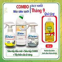 Combo Zclean Nhà Sạch: ZClean Tẩy Cặn Canxi Trên Sen Vòi - Vách Kính Tắm + ZClean Siêu Tẩy Dầu Mỡ Cáu Cặn Lâu Ngày + ZClean Nước Tẩy Bồn Cầu Không Mùi Hóa Chất