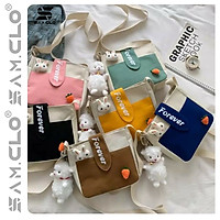 Túi đeo chéo nữ SAM CLO mini bag canvas khóa kéo búp bê thời trang hàn quốc dễ thương, đi chơi, đi học chữ FOREVER