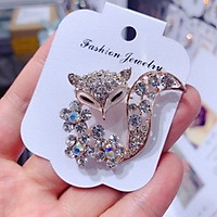 Cài áo hồ ly đính đá sang trọng phong cách cổ trang