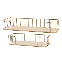 Wall-Mounted Golden Metal Wire Storage Baskets Display Bin Racks,Set Of 2