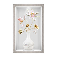 Tranh dán tường ô 3D lọ hoa sen đẹp 026 LoHoaDon_026