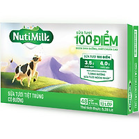 Thùng 48 Hộp NutiMilk Sữa Tươi 100 Điểm - Sữa Tươi Tiệt Trùng Có Đường Hộp 110ml