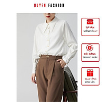 Sơ Mi Thời Trang Công Sở Nữ Dài Tay,Cổ Peter Pan Măng Séc To Trẻ Trung , Áo Trắng Basic Quyên Fashion AA531