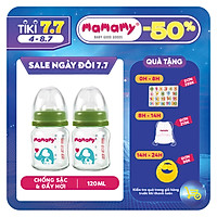 Combo 2 bình sữa Mamamy 120ml/chai chống sặc, chống đầy hơi an toàn cho bé (Nhiều size)
