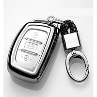 Combo ốp chìa khóa 360 độ cho xe Hyundai Grand I10, Tucson, Elantra... Silicon phủ gương kèm móc đeo INOX