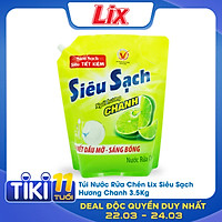 Túi Nước Rửa Chén Lix Siêu Sạch Hương Chanh 3.5Kg N4301 - Sạch Bóng Vết Dầu Mỡ