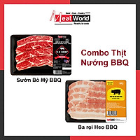 Combo BBQ Meat World(Sườn bò Mỹ 300g & Ba rọi heo 500g nướng BBQ)