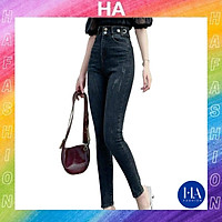 Quần Jean Nữ Lưng Cao H&A Fashion Chất Jean Co Giãn Trơn 2 Nút KVQJN618_624