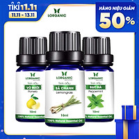 Combo 3 Tinh Dầu Lorganic: Tinh Dầu Sả Chanh (10ml) + Tinh Dầu Bưởi (10ml) + Tinh Dầu Bạc Hà Nguyên Chất (10ml)