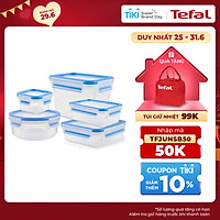 Bộ 5 hộp nhựa tròn, hộp nhựa vuông Tefal Masterseal Fresh 850ml, 0.2L, 0.85L, 1L, 1.1L - xanh - Hàng chính hãng