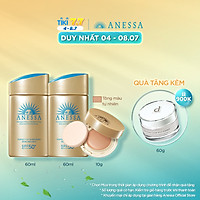 Bộ 2 Kem chống nắng Anessa kiềm dầu ráo mịn 60ml và Kem chống nắng trang điểm Anessa dạng nén tông tự nhiên 10g