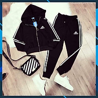 Bán sỉ bộ thể thao đen 2 sọc trắng cho nữ x
