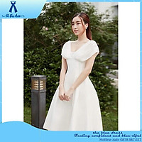 QUẢNG CHÂU CAO CẤP Đầm dự tiệc trắng xòe xếp li trễ vai - combo Bùi Mỹ Hiếu lady xanh bigsize công chúa t