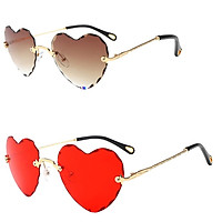 2Pcs Girls Women Gradient Rimless Heart Shape UV400 Protection Sun Glasses