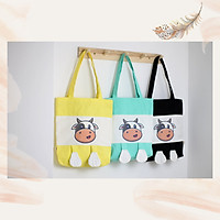 Túi tote vải canvas phom đứng phối hình in con bò 2 chân thời trang COVI nhiều màu sắc T20