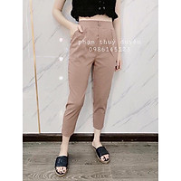 quần baggy nữ đũi cúc khóa chun lưng kiểu nhật