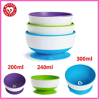 Bộ 3 bát ăn dặm chống đổ cao cấp cho bé Munchkin (dung tích: 200ml - 240ml - 300ml) tặng 2 zipper
