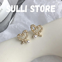 Khuyên tai bông tai trái tim đính đá màu vàng Sulli store