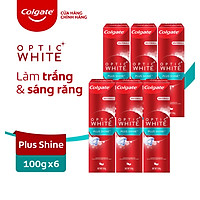 Combo 6 Kem đánh răng Colgate Optic White Plus Shine làm trắng răng 100g/hộp + Quà tặng
