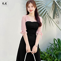 Đầm Xòe Công Sở Phối Tay Voan K&K Fashion KK111-26 Cổ Tim Chất Liệu Châu Toan Phối Tuyết Nhung