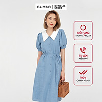 Đầm dáng xòe nữ thiết kế nẹp nút phối cổ kết hợp dây thắt eo GUMAC DB574