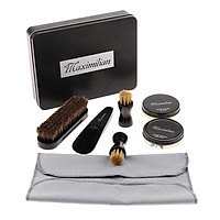 8Pcs/set Boots Shoes Shine Kit Polish Clean Brush Wax Cloth Home Travel Case