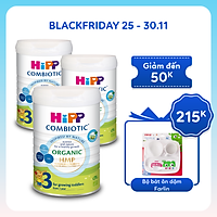Combo 3 lon sữa bột dinh dưỡng công thức HiPP 3 Organic Combiotic chất lượng hữu cơ, tăng cường sức khoẻ hệ miễn dịch, bổ sung Canxi và vitamin D dành cho trẻ trên 12 tháng tuổi (3 lon x 800g)